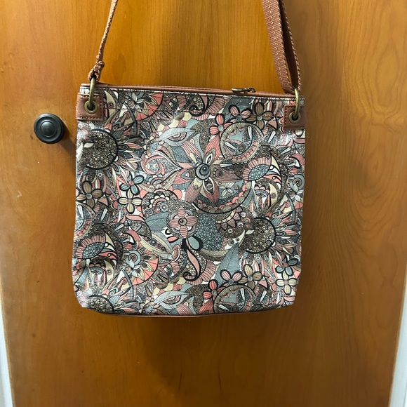 Sakroots Patterned Floral Crossbody Bag in Brown and Pink - Picture 2 of 7